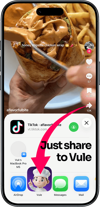 Vule save recipes from TikTok, Instagram, YouTube